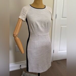 CLUB MONACO Cream and Grey Dress with Black Faux Leather Detail (0)